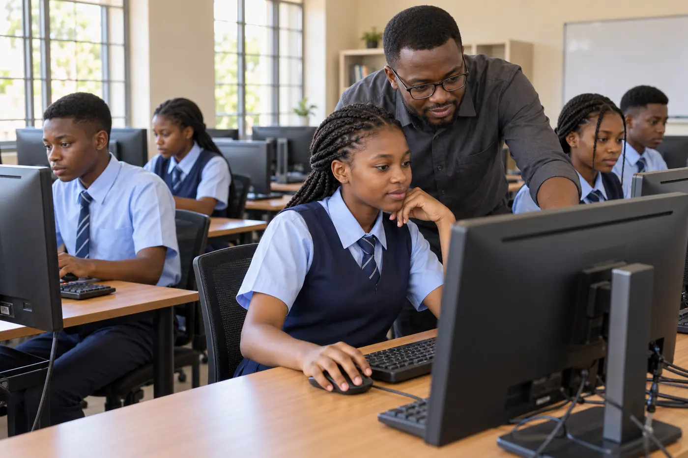 Illustrative supervised school computer laboratory supporting practical digital learning